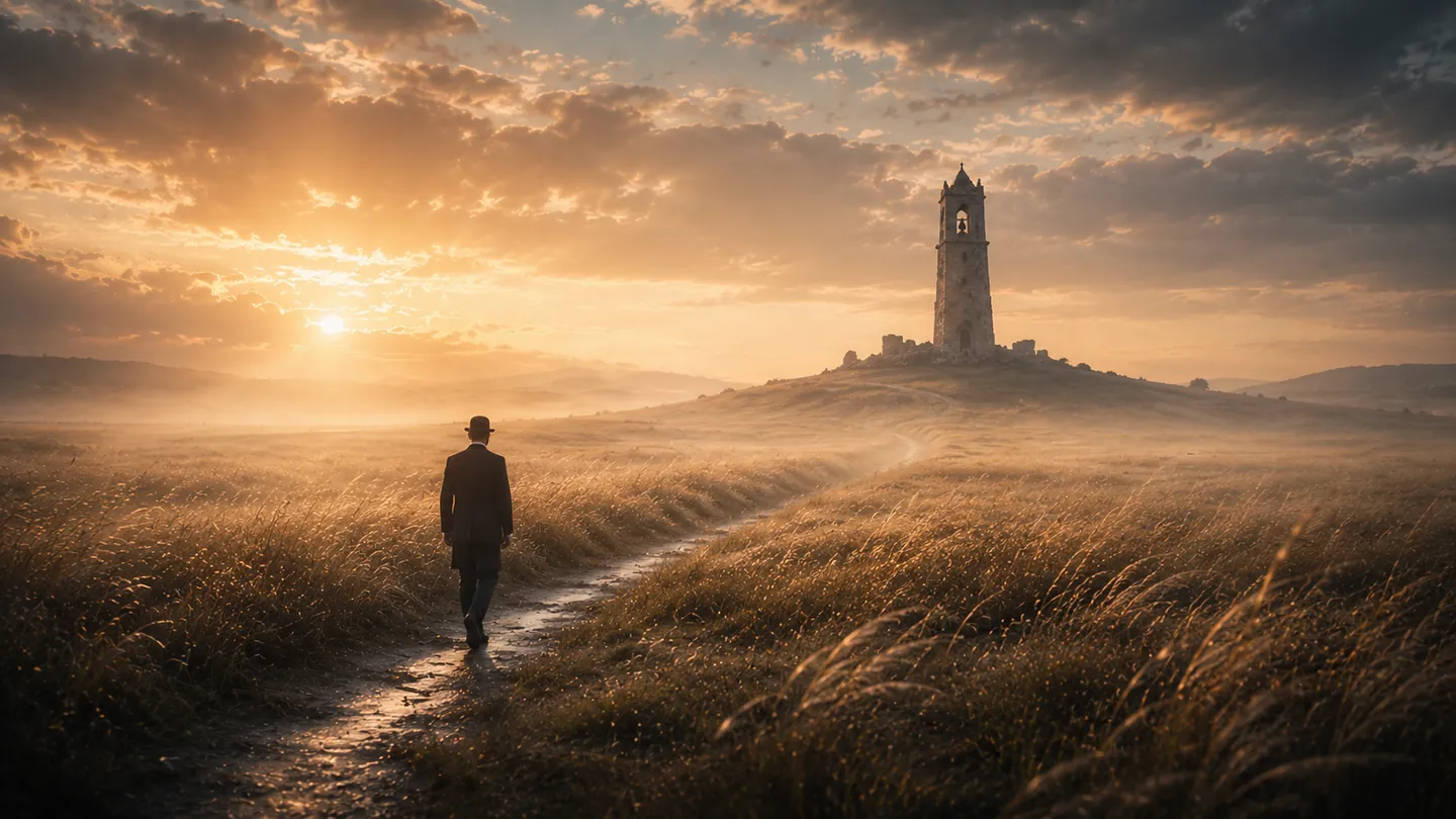The Witness journeying toward a distant light