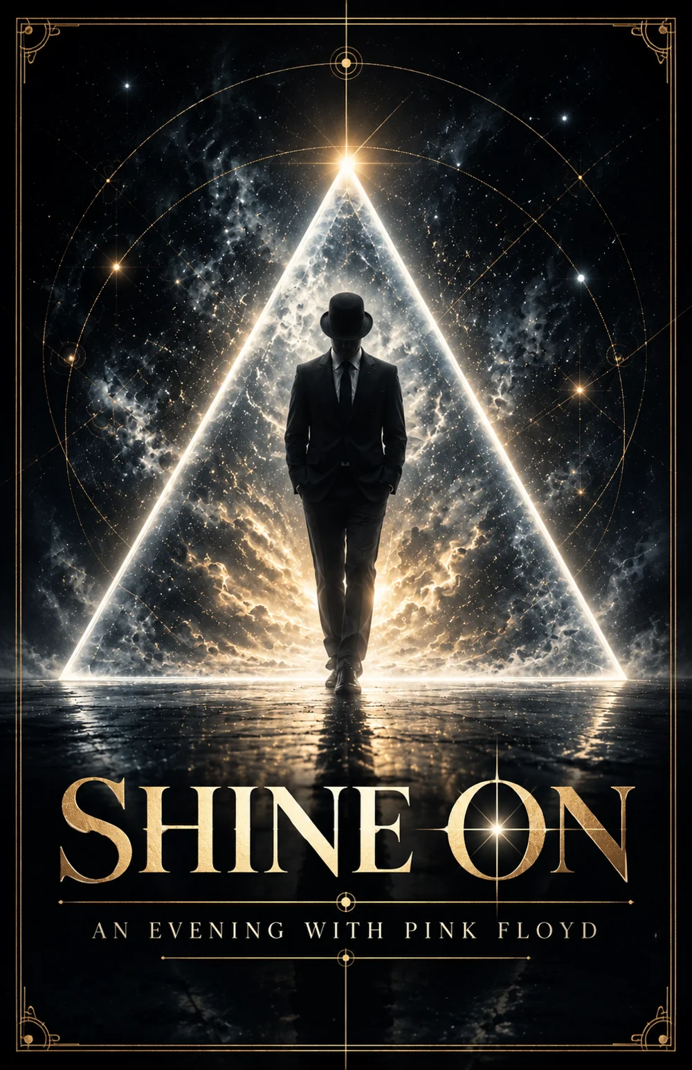 SHINE ON official artwork with The Witness walking before an illuminated triangle