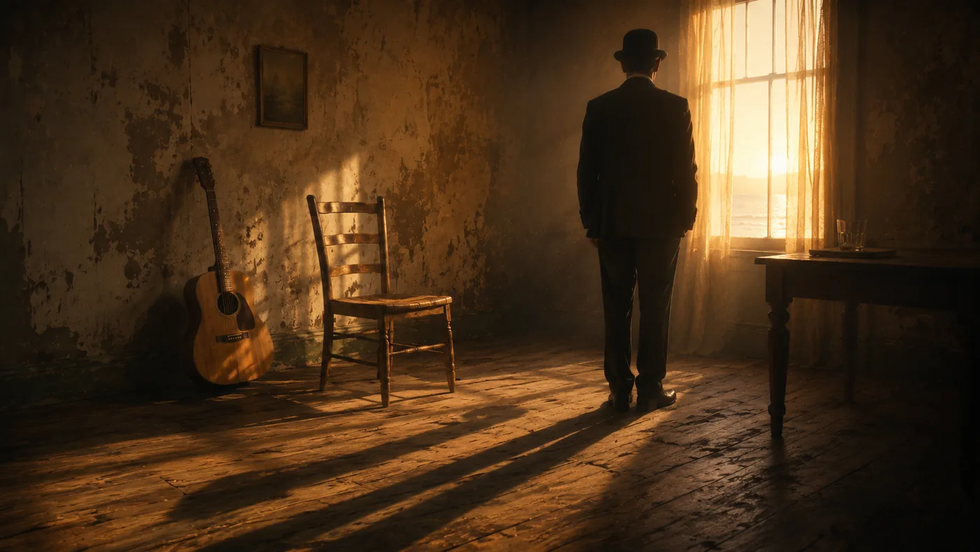 The Witness standing in a room lit by a warm window